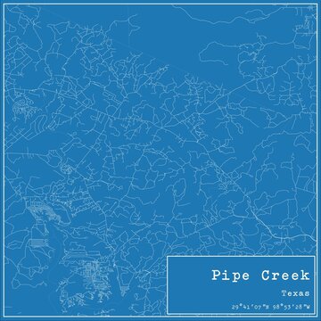 Blueprint US city map of Pipe Creek, Texas.
