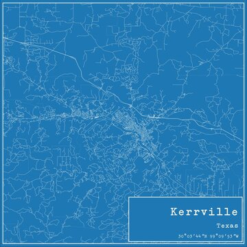 Blueprint US city map of Kerrville, Texas.