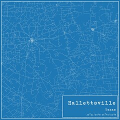 Blueprint US city map of Hallettsville, Texas.