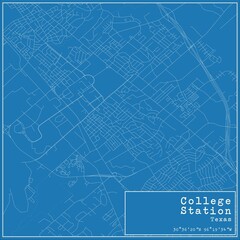 Blueprint US city map of College Station, Texas.