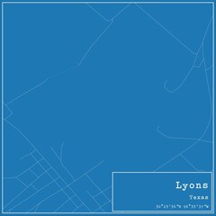 Blueprint US city map of Lyons, Texas.