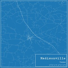 Blueprint US city map of Madisonville, Texas.