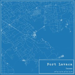 Blueprint US city map of Port Lavaca, Texas.