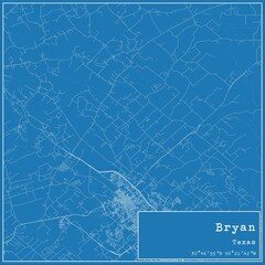 Blueprint US city map of Bryan, Texas.