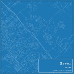Blueprint US city map of Bryan, Texas.