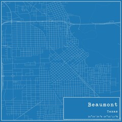 Blueprint US city map of Beaumont, Texas.