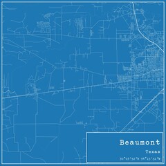 Blueprint US city map of Beaumont, Texas.