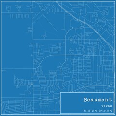 Blueprint US city map of Beaumont, Texas.