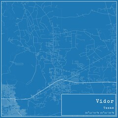 Blueprint US city map of Vidor, Texas.