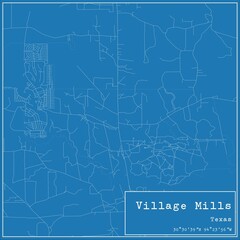 Blueprint US city map of Village Mills, Texas.