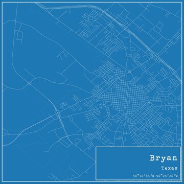 Blueprint US city map of Bryan, Texas.