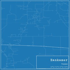 Blueprint US city map of Hankamer, Texas.