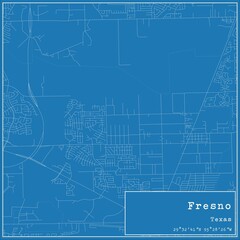 Blueprint US city map of Fresno, Texas.
