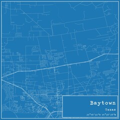 Blueprint US city map of Baytown, Texas.