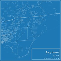 Blueprint US city map of Baytown, Texas.