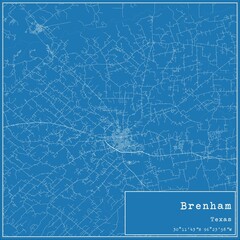 Blueprint US city map of Brenham, Texas.