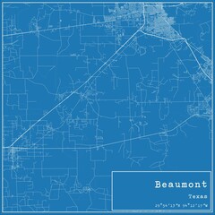 Blueprint US city map of Beaumont, Texas.