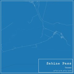 Blueprint US city map of Sabine Pass, Texas.