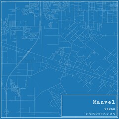 Blueprint US city map of Manvel, Texas.