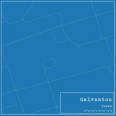 Blueprint US city map of Galveston, Texas.