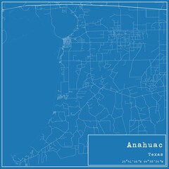 Blueprint US city map of Anahuac, Texas.