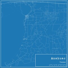 Blueprint US city map of Anahuac, Texas.