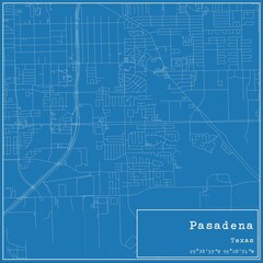 Blueprint US city map of Pasadena, Texas.