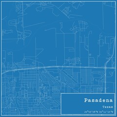 Blueprint US city map of Pasadena, Texas.