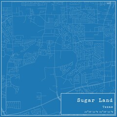 Blueprint US city map of Sugar Land, Texas.