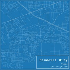 Blueprint US city map of Missouri City, Texas.