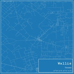 Blueprint US city map of Wallis, Texas.