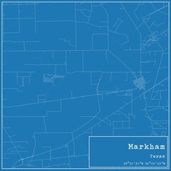 Blueprint US city map of Markham, Texas.