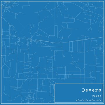 Blueprint US city map of Devers, Texas.