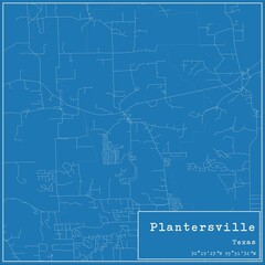 Blueprint US city map of Plantersville, Texas.