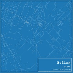Blueprint US city map of Boling, Texas.