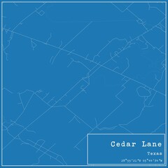 Blueprint US city map of Cedar Lane, Texas.