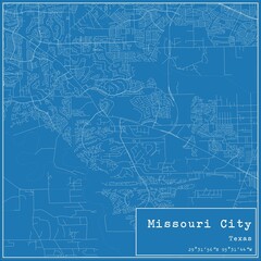 Blueprint US city map of Missouri City, Texas.
