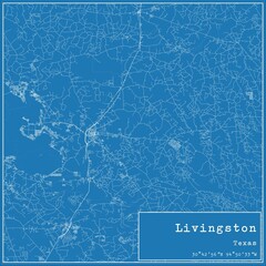 Blueprint US city map of Livingston, Texas.
