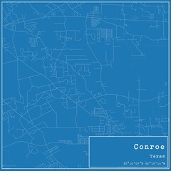 Fototapeta premium Blueprint US city map of Conroe, Texas.