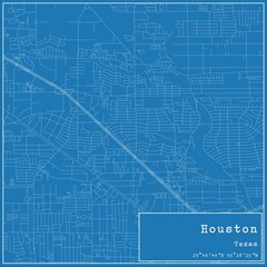 Blueprint US city map of Houston, Texas.