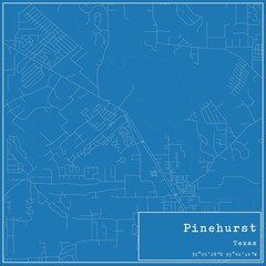 Blueprint US city map of Pinehurst, Texas.