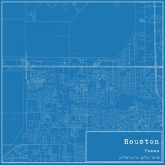 Naklejka premium Blueprint US city map of Houston, Texas.