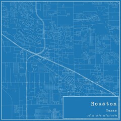 Blueprint US city map of Houston, Texas.
