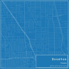 Blueprint US city map of Houston, Texas.