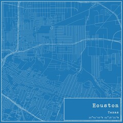 Blueprint US city map of Houston, Texas.