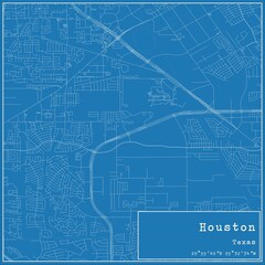 Blueprint US city map of Houston, Texas.