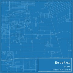 Blueprint US city map of Houston, Texas.