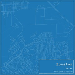 Blueprint US city map of Houston, Texas.