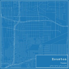 Blueprint US city map of Houston, Texas.