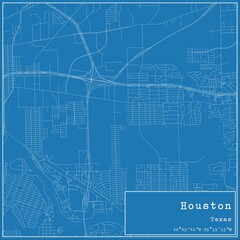Naklejka premium Blueprint US city map of Houston, Texas.